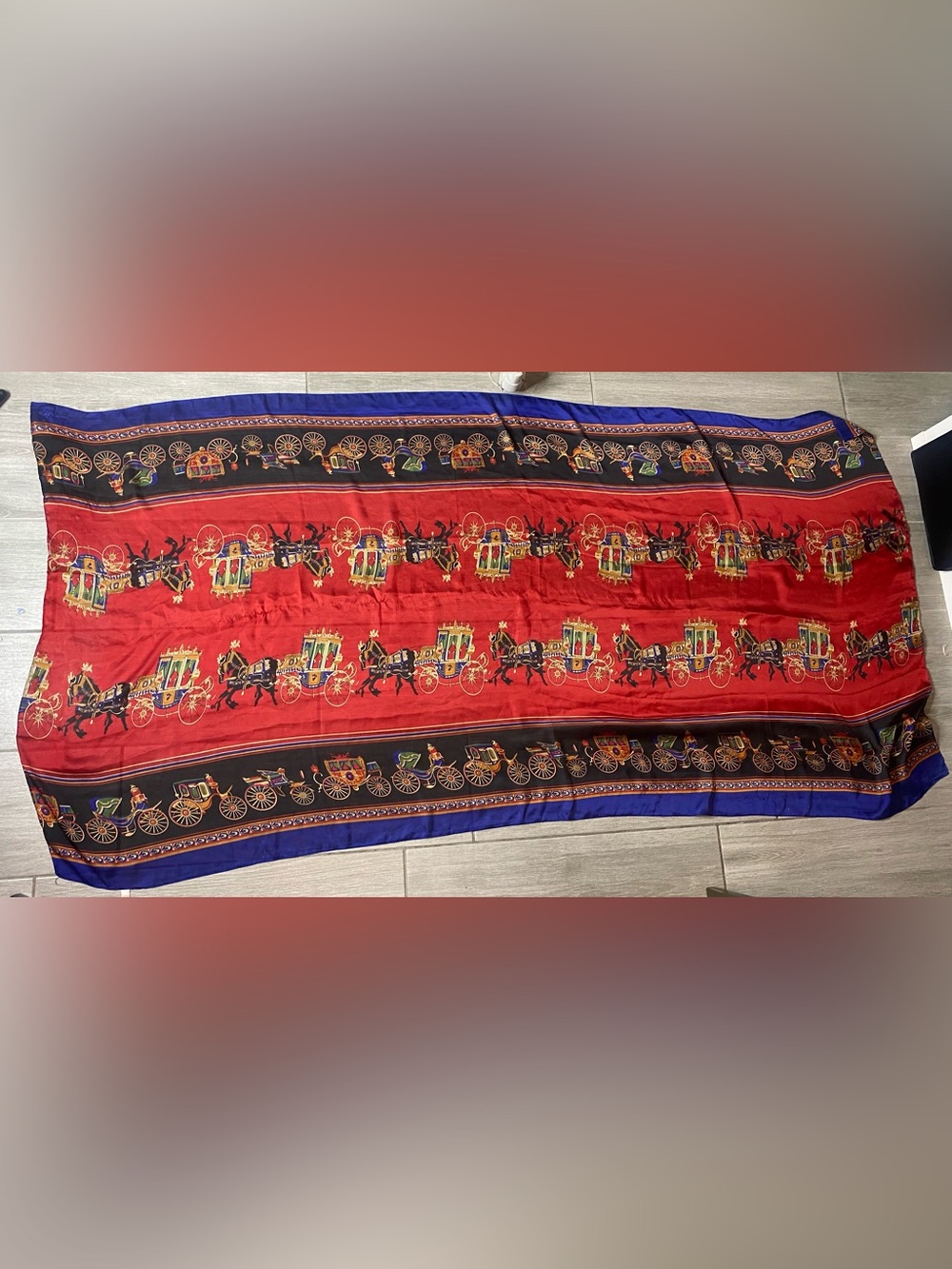 Hermès Silk Scarf Les Artificiers Carré 90 Navy Red Gold Large Designer Wrap